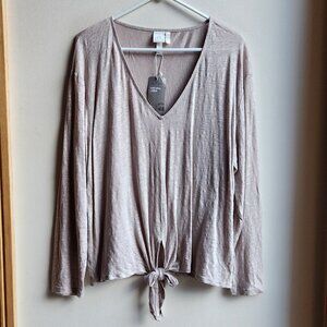 NWT H&M Natural 100% Linen V-Neck Tie-Front Jersey Size XL